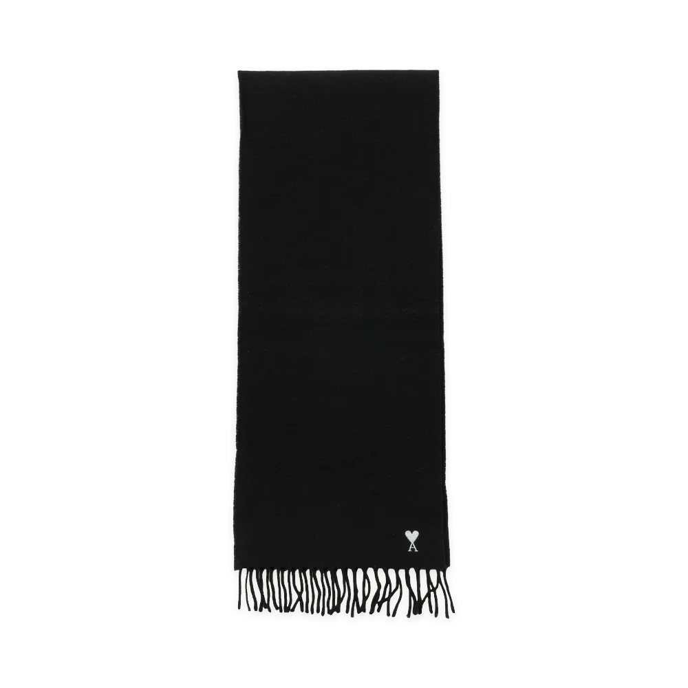AMI PARIS QuotaWool Scarf With Ami De Coeur Embroidery "Black"