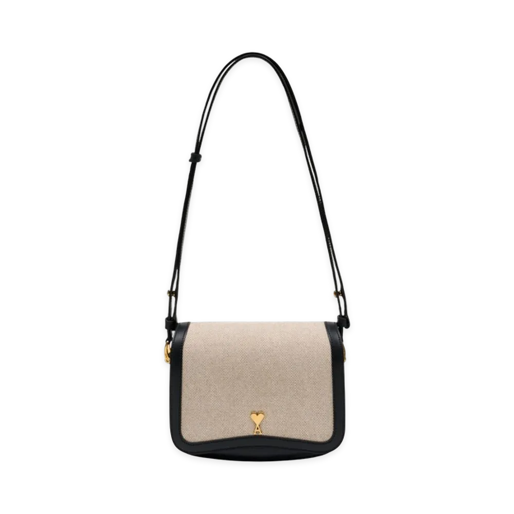 AMI PARIS Women's Paris Shoulder Bag Canvas "Beige/Black"
