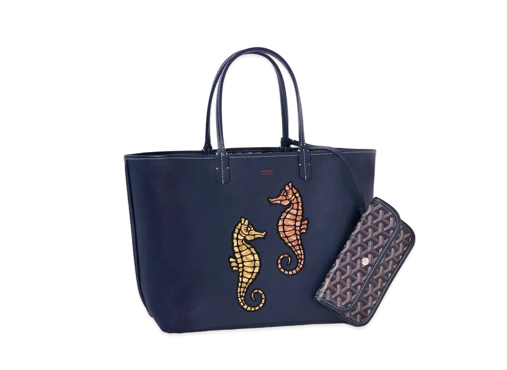 Goyard Anjou PM Seahorse Embroidery "Navy"