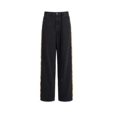 Ann Demeulemeester Women's Annela 5-Pockets Straight Leg Loose Trousers with Side Bands "Faded Black"