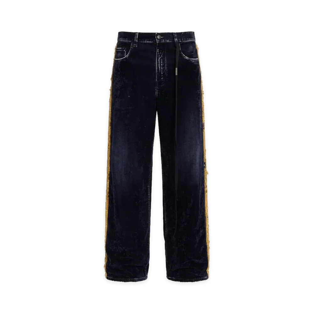 Ann Demeulemeester Hanno 5 Pockets Straight Leg Loose Trousers With Side Bands "Navy"
