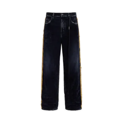 Ann Demeulemeester Hanno 5 Pockets Straight Leg Loose Trousers With Side Bands "Navy"