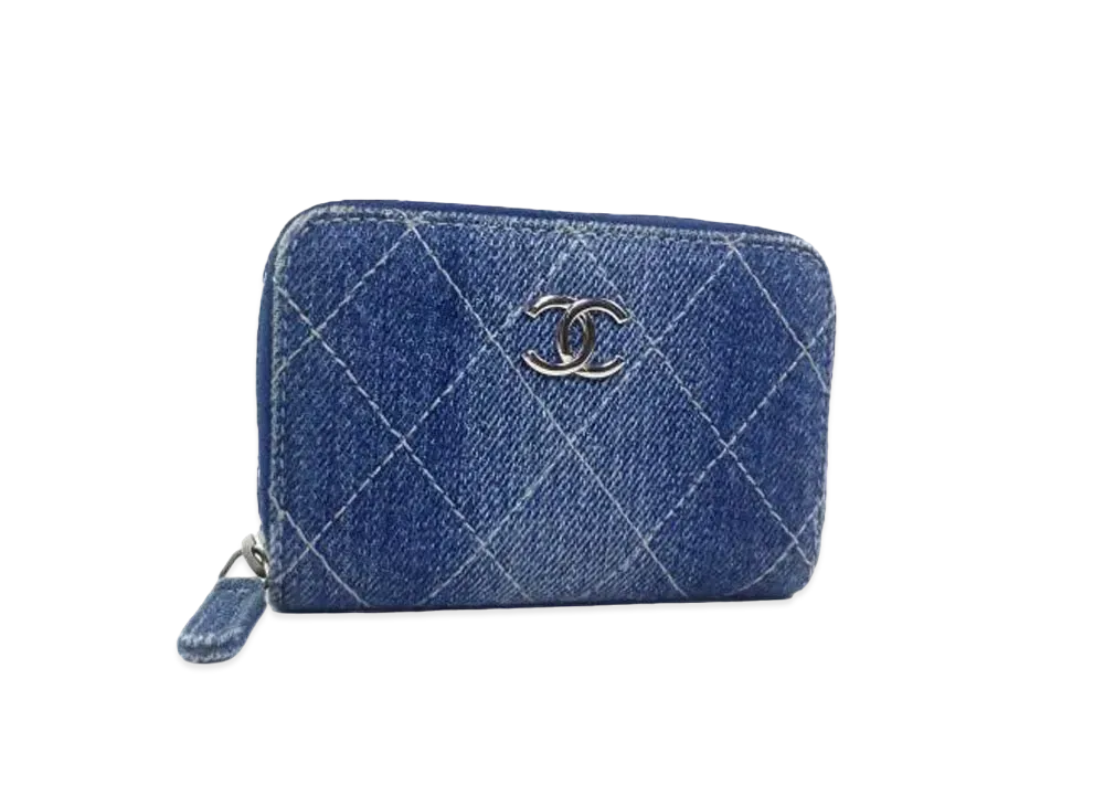 CHANEL Matelasse Zip Coin Case Denim "Wash Blue/Silver"