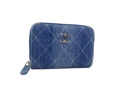 CHANEL Matelasse Zip Coin Case Denim "Wash Blue/Silver"