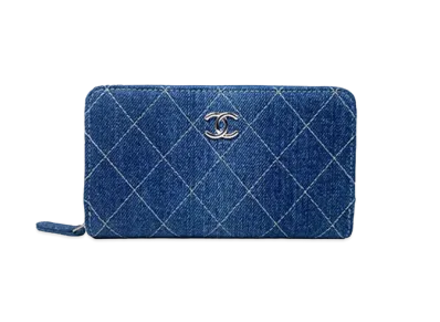 CHANEL Matelasse Round Zip Wallet Denim "Wash Blue/Silver"