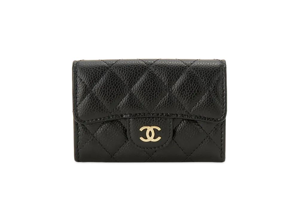 CHANEL Classic Matelasse Card Case Caviar Skin "Black/Wine/Gold"