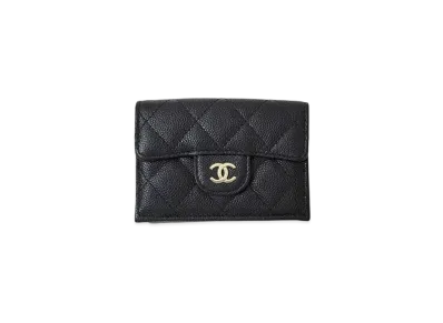 CHANEL Matelasse Caviar Skin Classic Small Flap Wallet "Black/Gold"