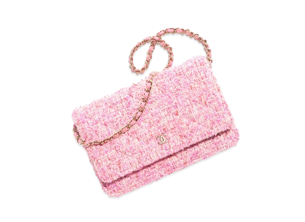 CHANEL Classic Wallet on Chain Cotton Tweed "Pink/Ecru"
