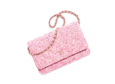 CHANEL Classic Wallet on Chain Cotton Tweed "Pink/Ecru"