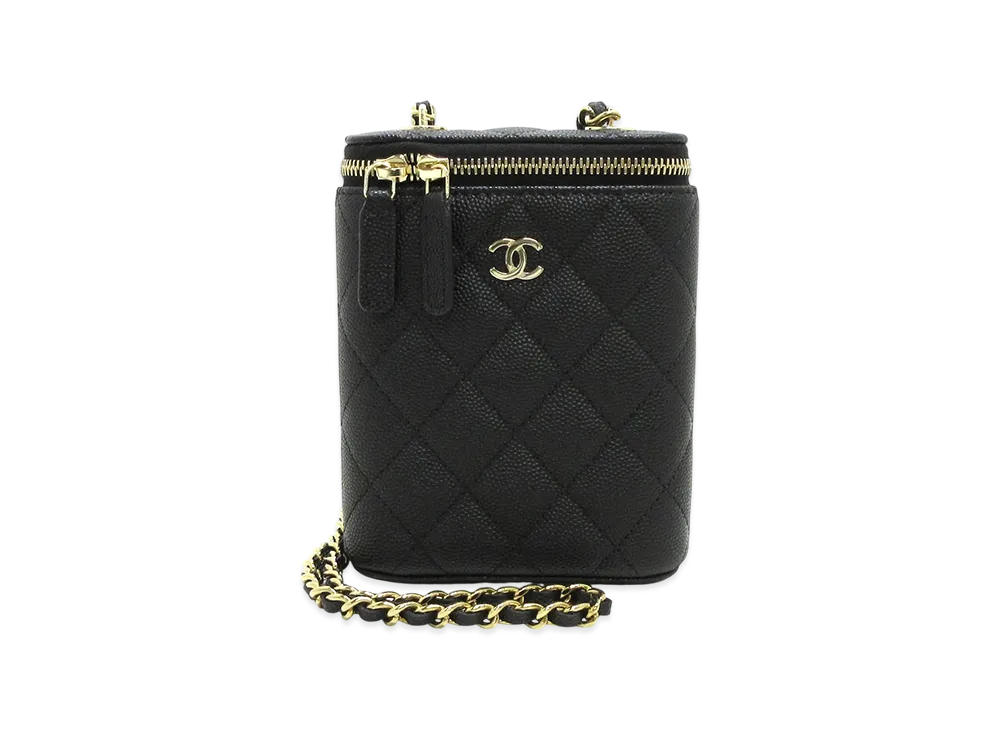 CHANEL Matelasse Caviar Skin Vanity Chain Shoulder Bag "Black"