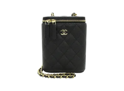 CHANEL Matelasse Caviar Skin Vanity Chain Shoulder Bag "Black"