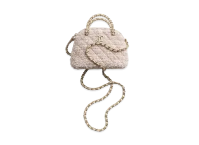 CHANEL Clutch with Chain Cotton, Wool Tweed, Sequins & Gold-Tone Metal "Light Pink/ Beige/Ecru"