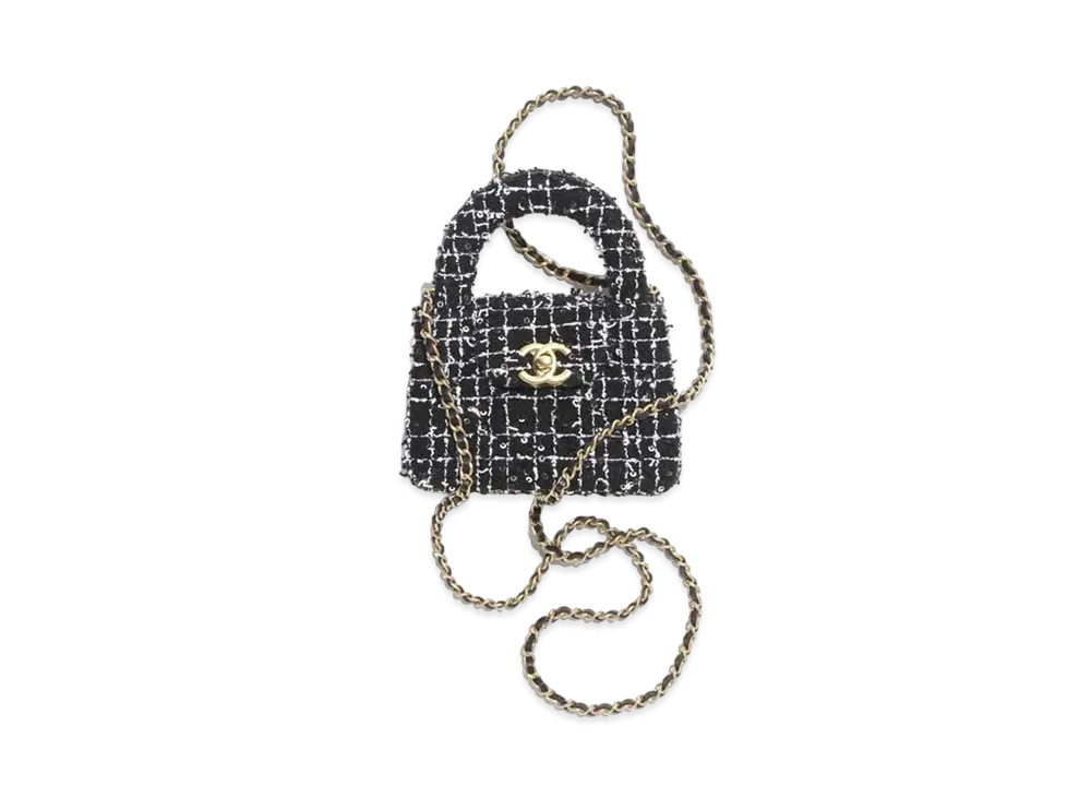 CHANEL Clutch with Chain Sequin Embroidered Tweed "Black/White"