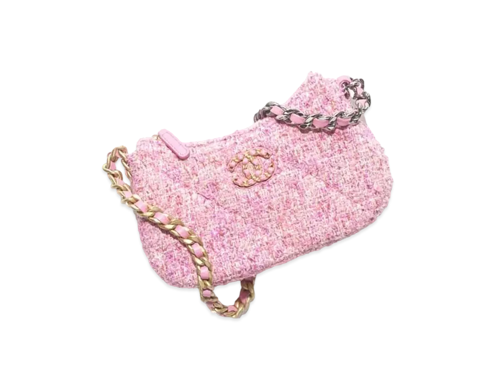 CHANEL Chanel 19 Clutch with Chain Cotton Tweed "Pink/Ecru"