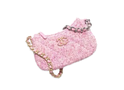 CHANEL Chanel 19 Clutch with Chain Cotton Tweed "Pink/Ecru"