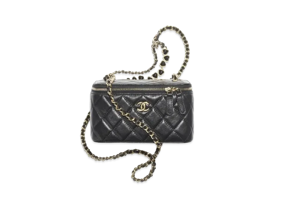 CHANEL Clutch with Chain Shiny Crumpled Calfskin Resin "Black"
