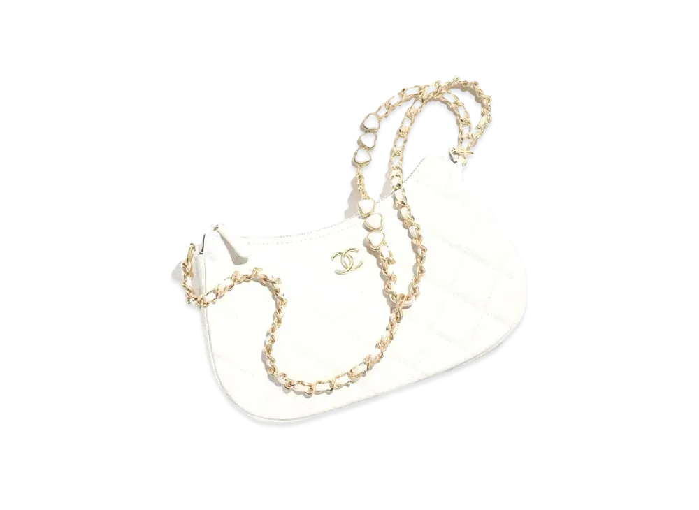 CHANEL Clutch with Chain Shiny Crumpled Calfskin Resin "White"
