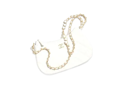 CHANEL Clutch with Chain Shiny Crumpled Calfskin Resin "White"