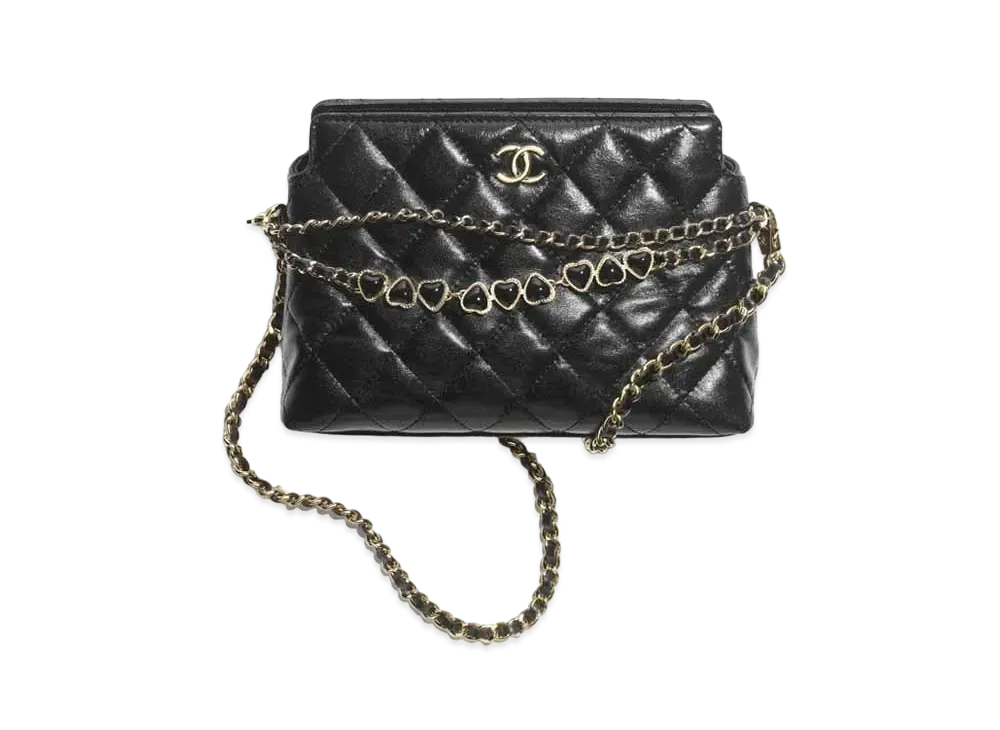 CHANEL Clutch with Chain Shiny Crumpled Calfskin Resin "Black"
