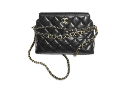 CHANEL Clutch with Chain Shiny Crumpled Calfskin Resin "Black"