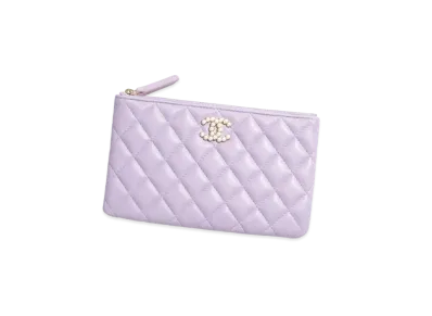CHANEL Small Pouch Lambskin Imitation Pearls "Lilac"