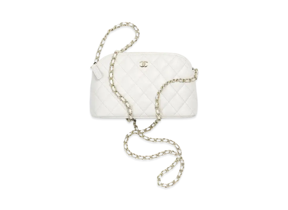 CHANEL Classic Clutch with Chain Grained Shiny Calfskin & Gold-Tone Metal "White"