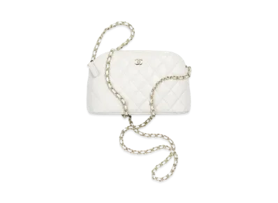 CHANEL Classic Clutch with Chain Grained Shiny Calfskin & Gold-Tone Metal "White"