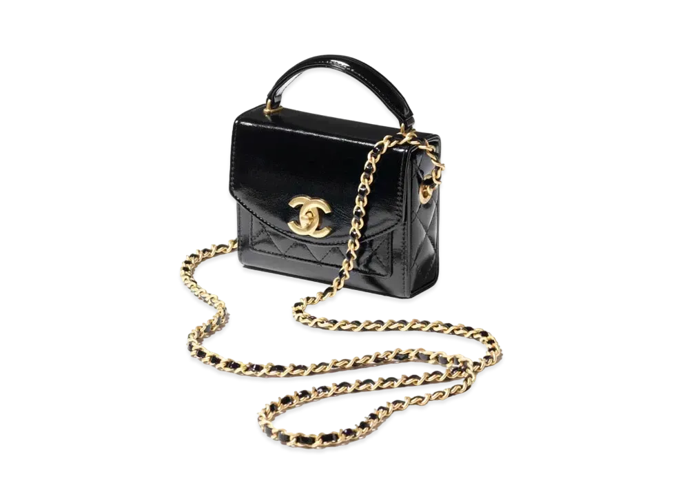 CHANEL Clutch with Chain Patent Crumpled Lambskin & Gold-Tone Metal "Black"