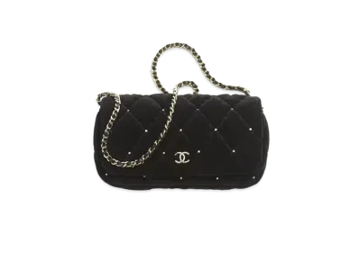 CHANEL Clutch with Chain Velvet, Diamante & Gold-Tone Metal "Black"