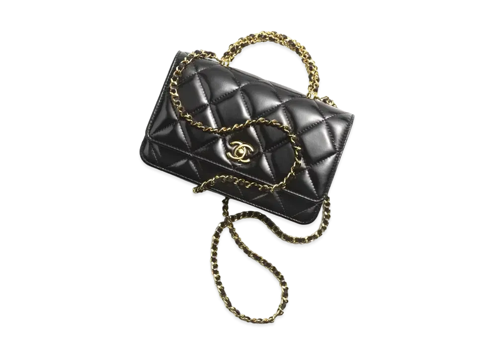 CHANEL Wallet On Chain Shiny Lambskin & Gold-Tone Metal "Black"