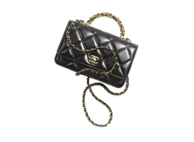 CHANEL Wallet On Chain Shiny Lambskin & Gold-Tone Metal "Black"