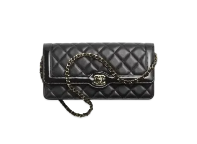CHANEL Cluch with Chain Lambskin, Patent Calfskin & Gold-Tone Metal "Black"