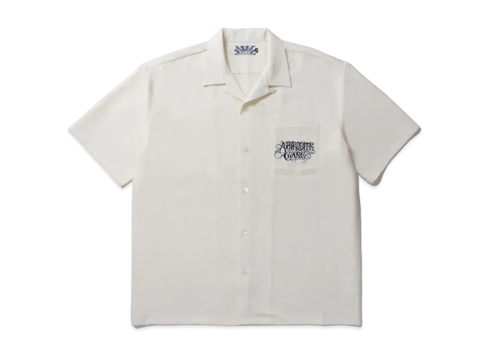 APHRODITEGANG Bud Spool Classic Logo S/S Open Collar Shirt "White"