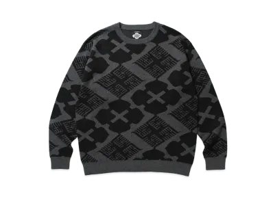 APHRODITEGANG BUDSPOOL x GAKKIN 花罰家紋 Cotton Knit Jacquard Sweater "Charcoal/Black"