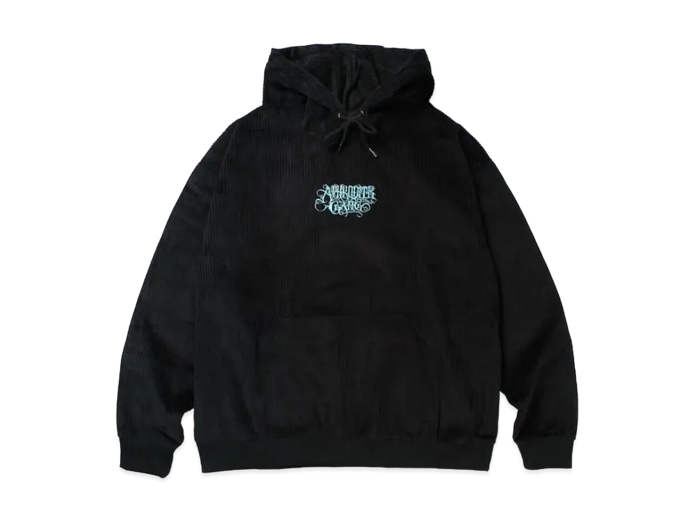 APHRODITEGANG Classic Logo Corduroy Hooded Shirt "Black Blue"