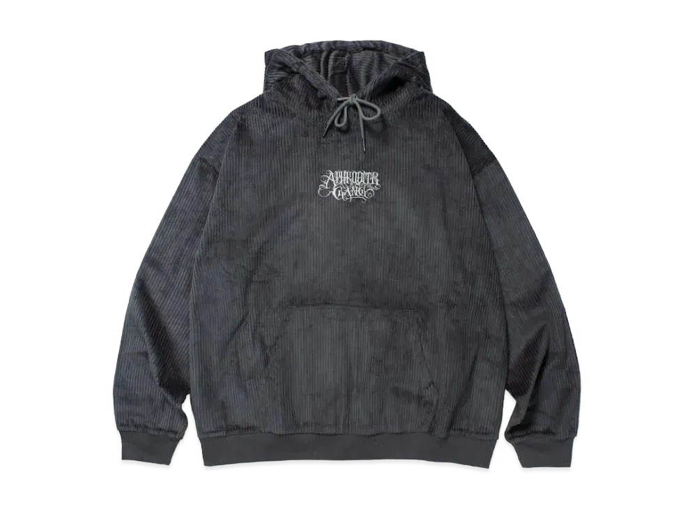 APHRODITEGANG Classic Logo Corduroy Hooded Shirt "Grey White"