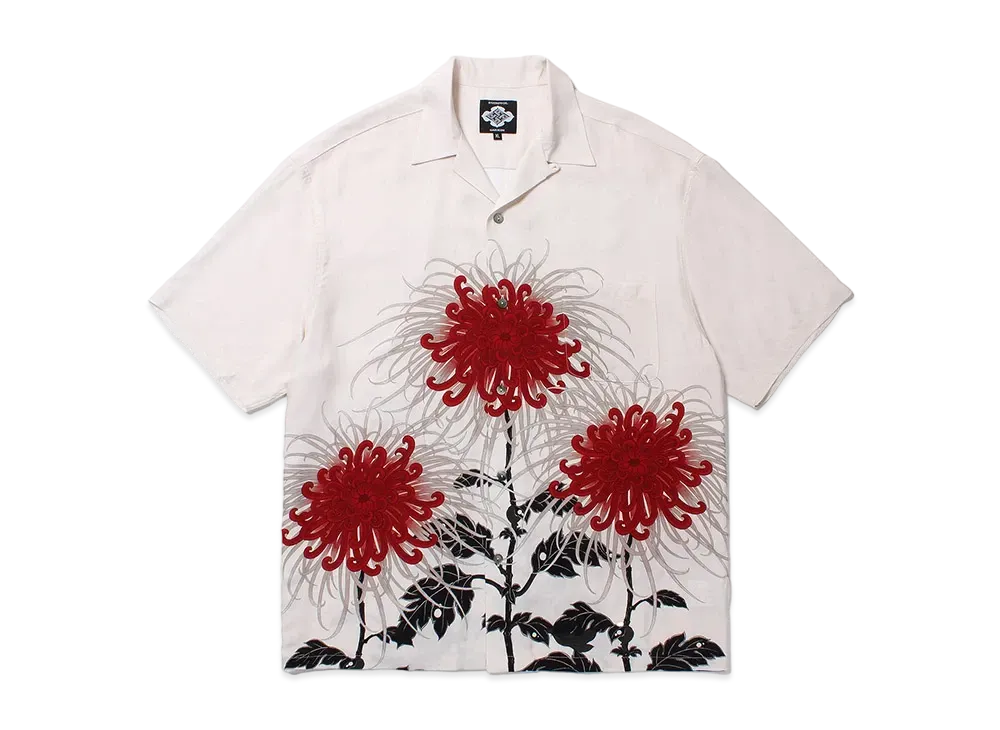 APHRODITEGANG Gakkin x Budspool Nichisho Kiku Open Collar Shirt "White"