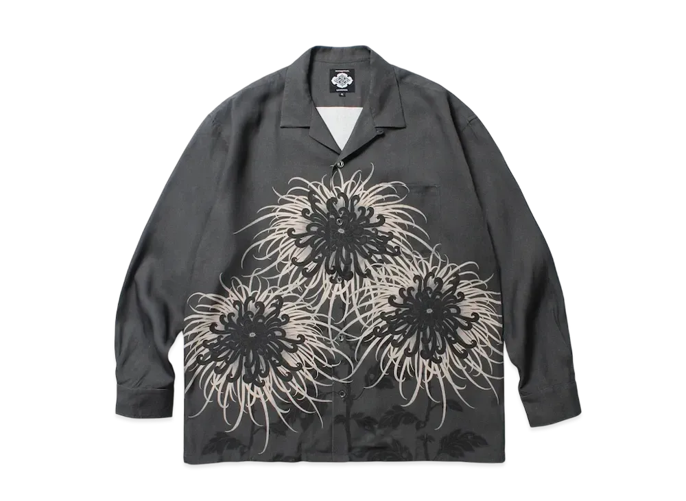 APHRODITEGANG Gakkin x Budspool Japanese Chrysanthemum L/S Hawaiian Shirt "Gray"