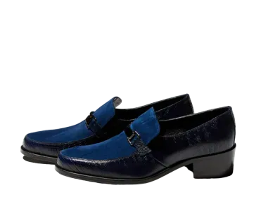 ANGELO RUFFO x VELVET Suede x Lizard Stamp Leather Combination Loafers "Blue"