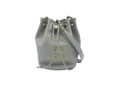 CHANEL Deauville Drawstring Bag Chain Shoulder 19 Caviarskin "Gray"