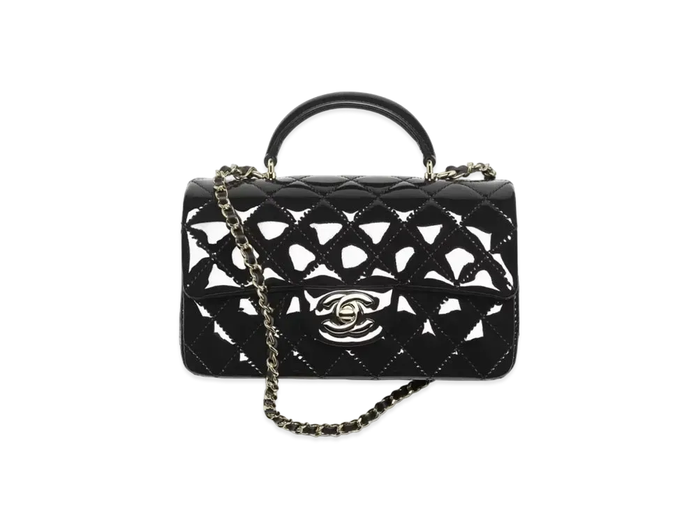 CHANEL Top Handle Mini Classic Handbag Patent Calfskin "Black"