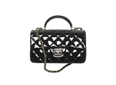 CHANEL Top Handle Mini Classic Handbag Patent Calfskin "Black"