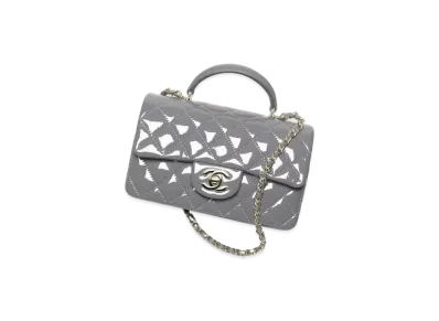 CHANEL Mini Classic Handbag with Top Handle Patent Calfskin & Gold-Tone Metal "Gray"