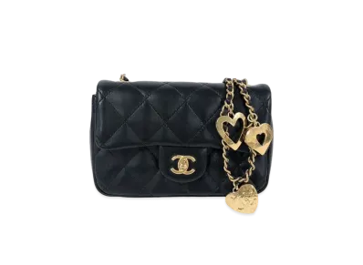CHANEL Mini Matelasse Heart Charm Chain Shoulder Bag Lambskin "Black/Gold"