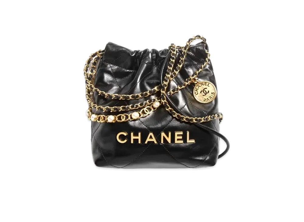 CHANEL 22 Mini Handbag Shiny Calfskin, Imitation Pearls & Gold-Tone Metal "Black"