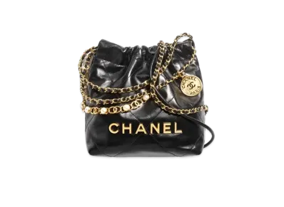 CHANEL 22 Mini Handbag Shiny Calfskin, Imitation Pearls & Gold-Tone Metal "Black"