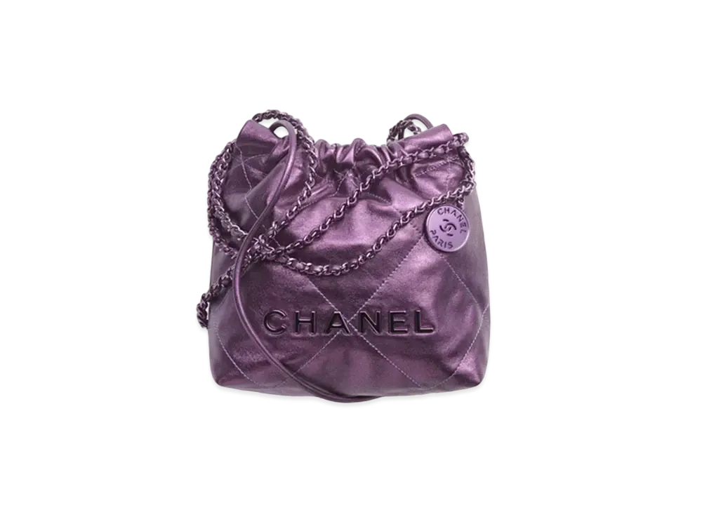 CHANEL 22 Mini Handbag Metallic Lambskin & Lacquered Metal "Purple"