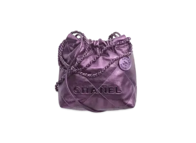 CHANEL 22 Mini Handbag Metallic Lambskin & Lacquered Metal "Purple"