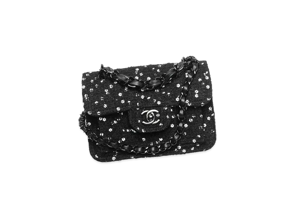 CHANEL Mini Flap Bag Tweed Sequins "Black/White"