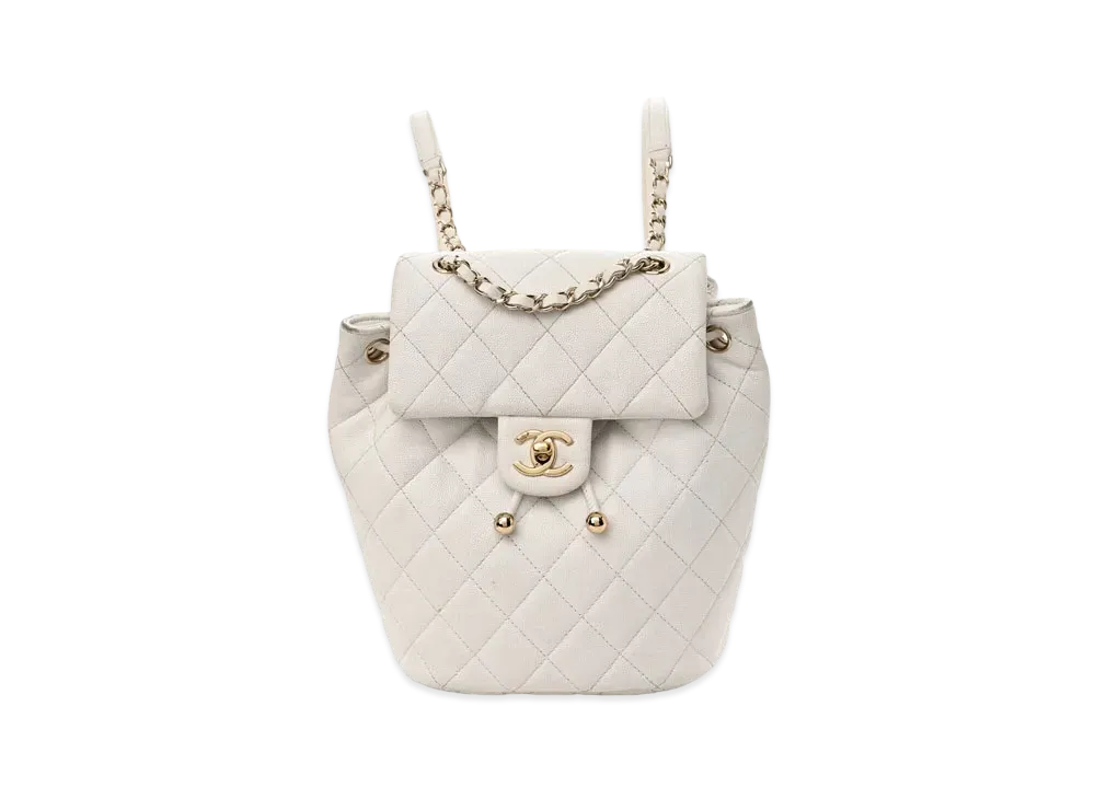 CHANEL Matelasse Chain Backpack Caviarskin "White/Gold"